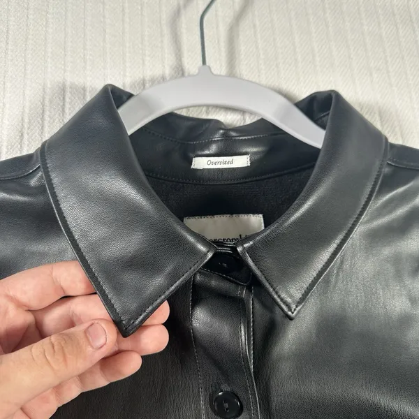 Abercrombie & Fitch Oversized Black Vegan Faux Leather Shirt Jacket Womens Large - Image 6