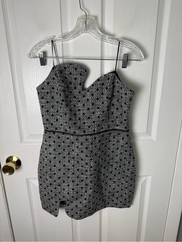 Amanda Uprichard Puzzle Strapless Mini Dress in Black Polka Dot M - Image 2