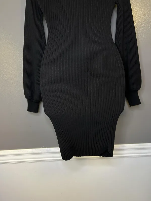 Windsor Dress Womens Medium Black Ribbed Knit Mock Neck Bodycon Sweater Mini - Image 8