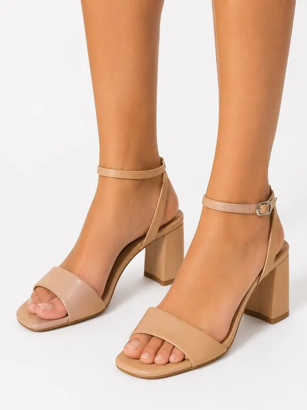 A New Day Shannon Tan Nude Flare Block Heel Sandals Ankle Strap Memory Foam 6.5W - Image 2