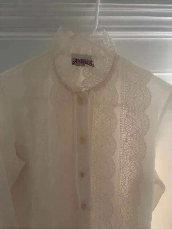 Vintage 60s Jolene Fashions Cream Lace Blouse Button Down Size S - Image 2