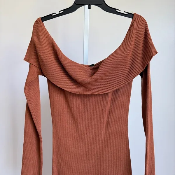 Hera Collection‎ Dress 2XL Brown Off-shoulder ribbed knit midi dress NWT - Image 2