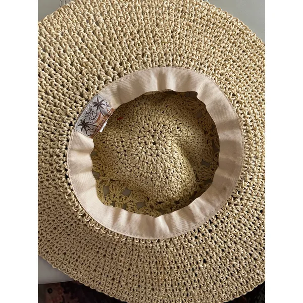 Sun n Sand Crochet Crown Wide Brim Straw Hat with Beads - Image 5