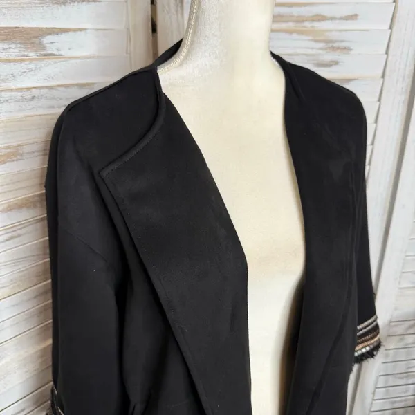 ZARA Women's L Combination Faux Suede Embroidered Jacket Boho Western Black - Image 10