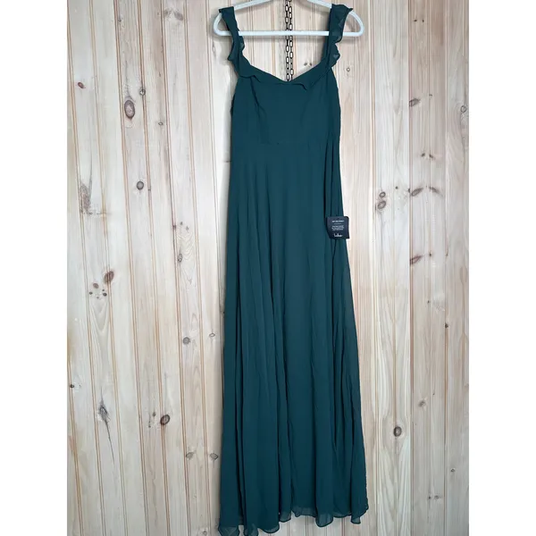 NWT Lulus Dreamy Admiration Emerald Green Ruffled Maxi Dress Bridesmaid Size M - Image 2