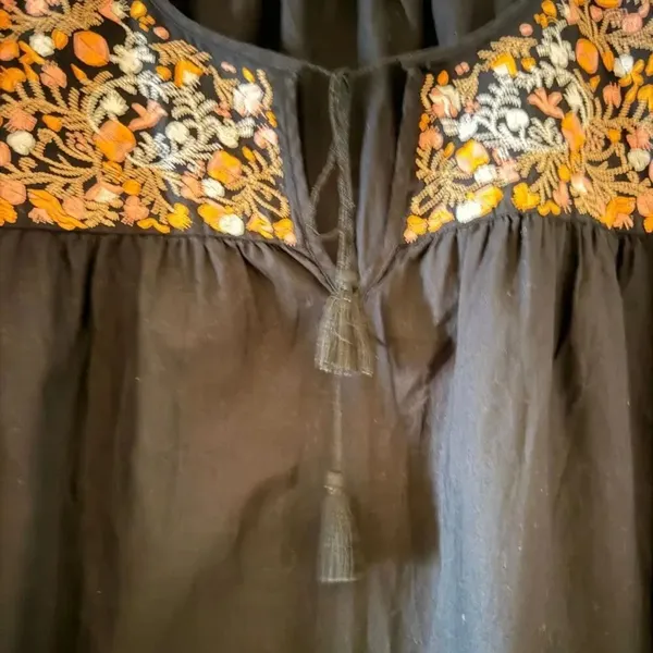 Madewell Embroidered Shift Dress Black Floral Pockets Boho Artisan SZ L #2615 - Image 15