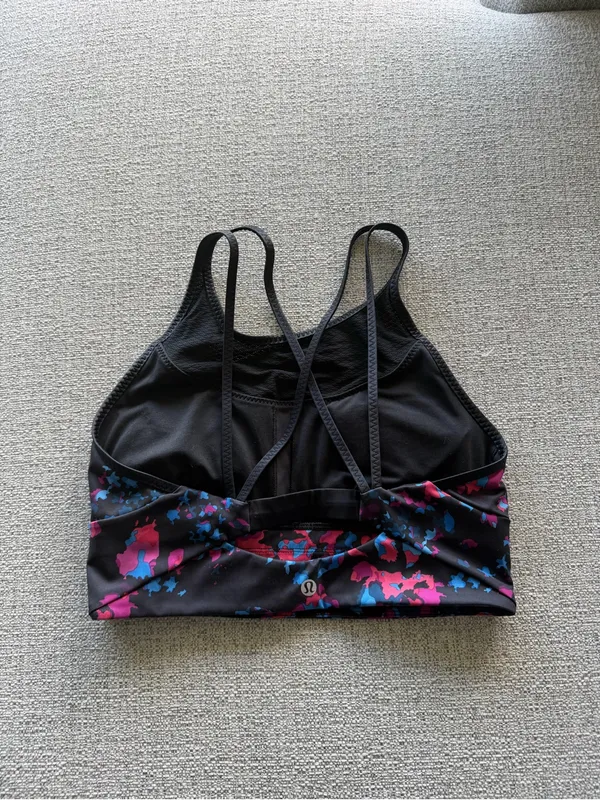 lululemon athletica‎ Black Sports Bra with Pink & Blue Floral Print - Image 2