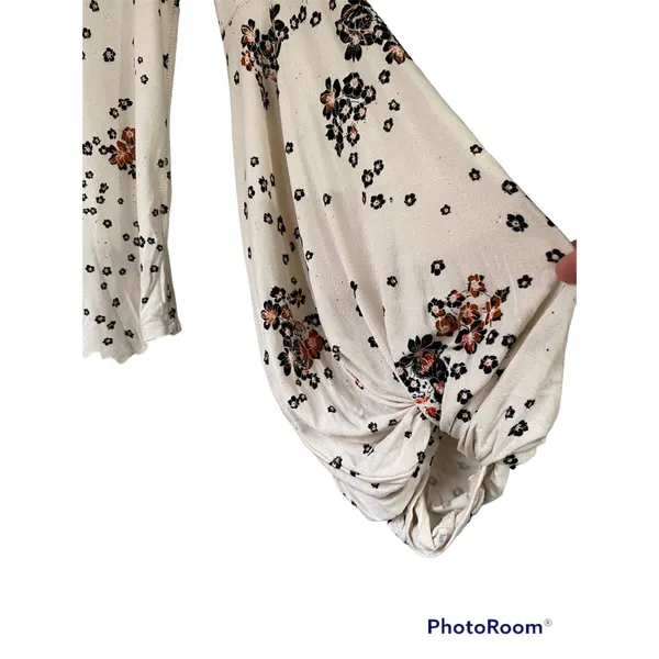 Free People To the Tropics Blouson Sleeve Top Cream Floral Size Large L - Image 5