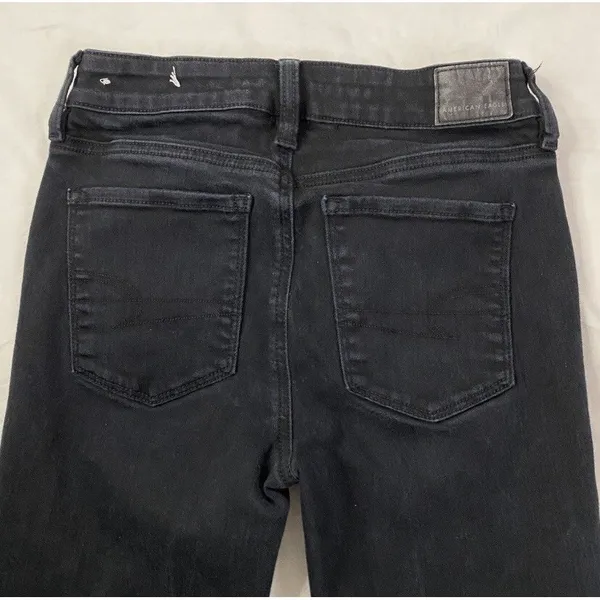 American Eagle‎ Flare Jeans Women Black Front Seam Split Hem High Waisted Sz 4 - Image 4