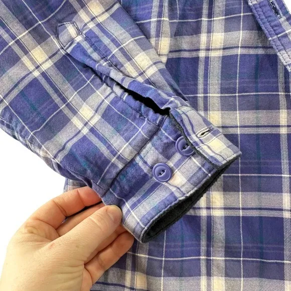 L.L. Bean Purple Plaid Fleece Lined Flannel Shirt Jacket Outdoor Cabincore‎ Cozy - Image 7