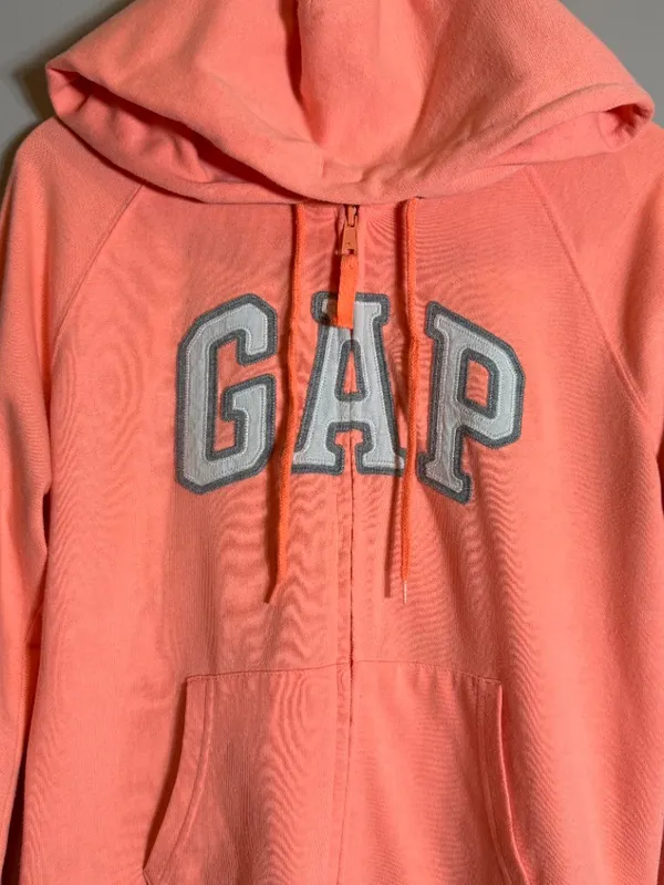 Vintage Y2K Gap Hooded Full Zip Sweatshirt Womens Medium Orange Spell Out Lounge - Image 6
