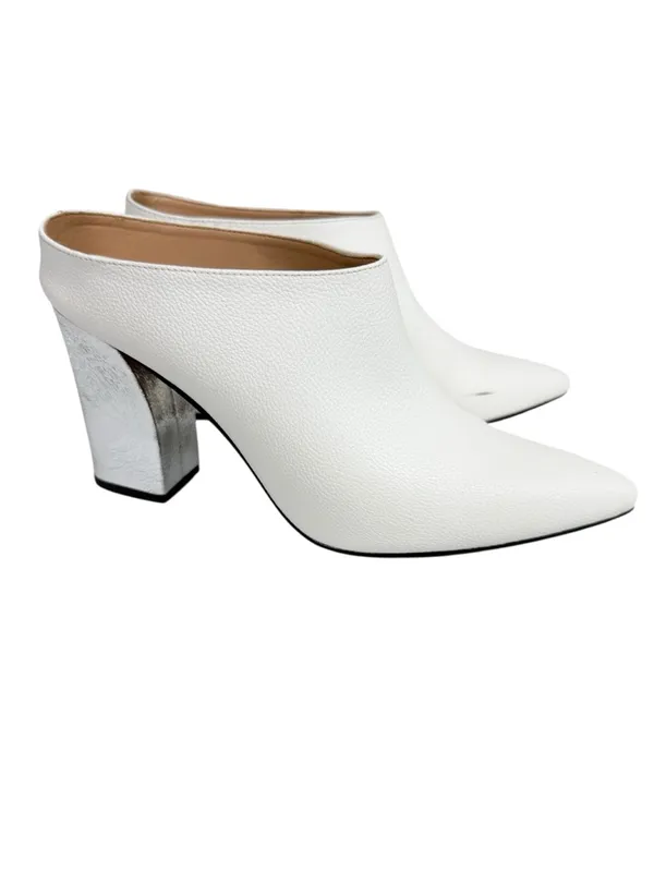 Who What Wear White Pebbled Vegan Leather Point Toe Heeled Mule Silver Size 9 - Image 3