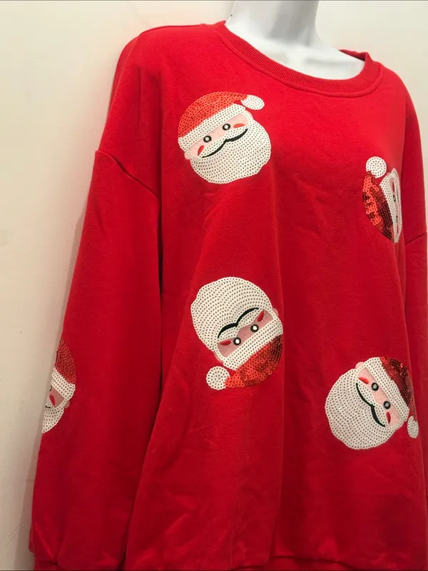 Women’s Christmas Red Santa Sequin Crewneck Sweater size XL new - Image 3