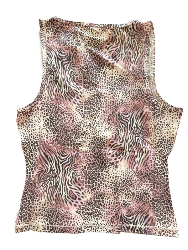 NWT SKIMS Pink Animal-Print Notch-Neck Tank XS - Image 4