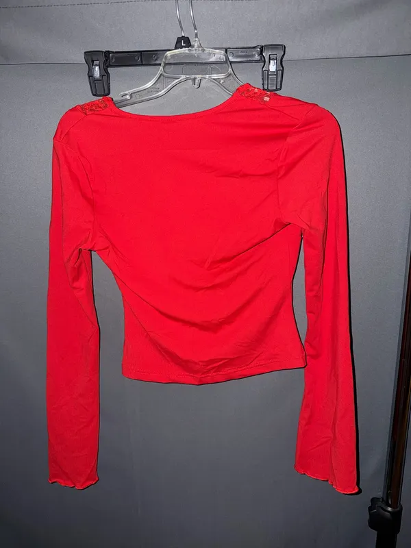 Red long sleeve top with lace trim #y2kfashion top - Image 2