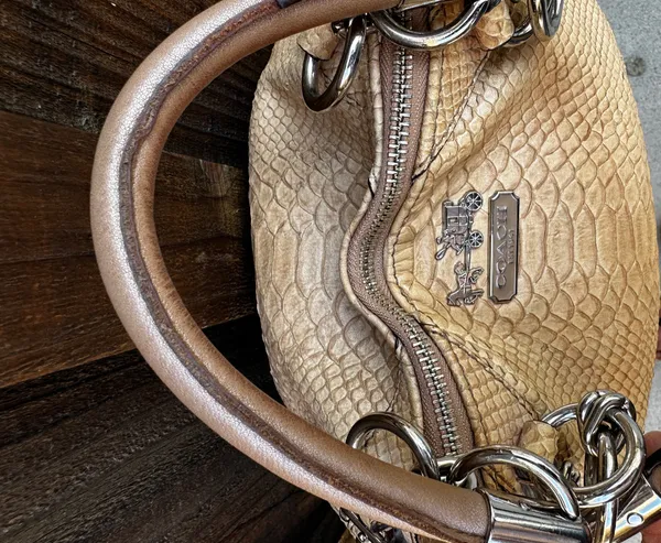 Y2K Coach Madison Kristin Satchel Tan Python Embossed Leather Silver Chain - Image 9