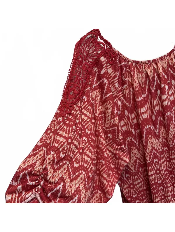 French Laundry Red and White Crochet Sleeves Blouse Plus Size 3X - Image 4