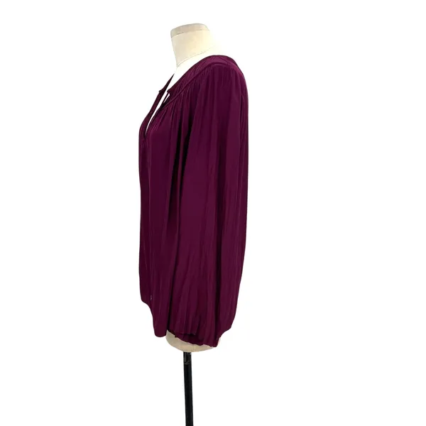 Ramy Brook Blouse Top Long Sleeve‎ Tassels Satin Burgundy Purple Size Large - Image 6