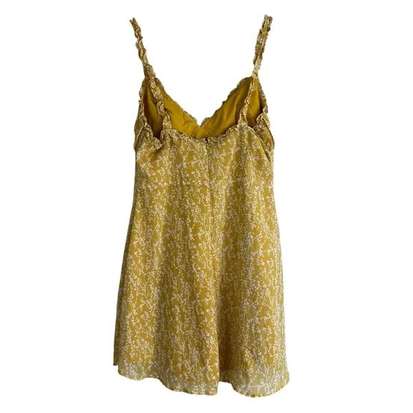 Here Comes The Sun Milkmaid Mini Dress Yellow Floral Ruffle Strap Brunch Size L - Image 4