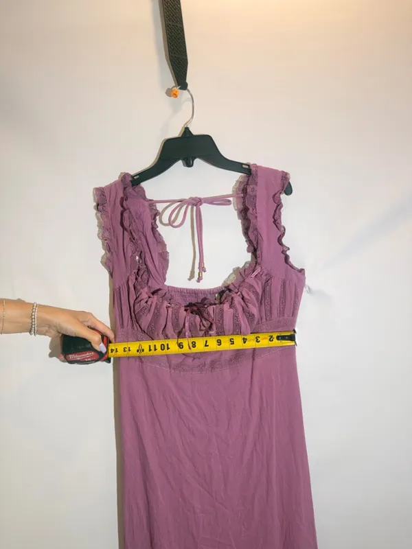 NWT Free People Moon Eyes Navy Lace Smocked Tie Waist Boho Midi Dress Size S - Image 7