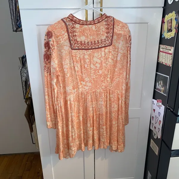 Anthropologie Claudia Embroidered Babydoll Tunic spring Boho Western peach - Image 12