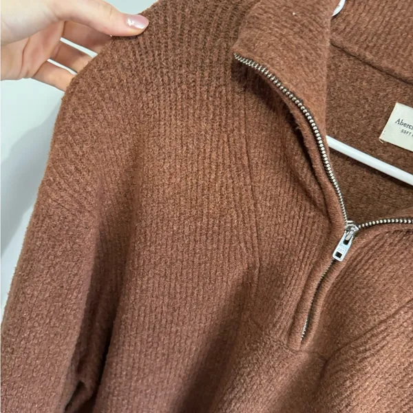 Abercrombie and Fitch Orange Quarter Zip Pullover Sweater - Image 3