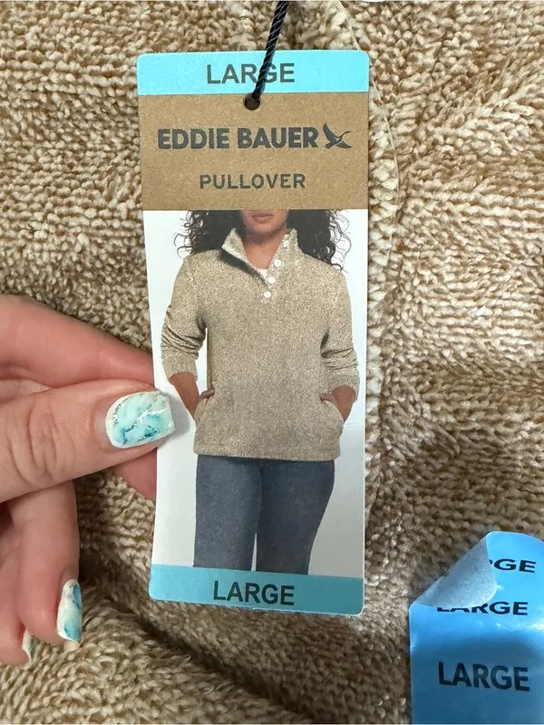 NWT Eddie Bauer Sherpa Henley Pullover Fleece Large Beige Cozy Sweater - Image 8