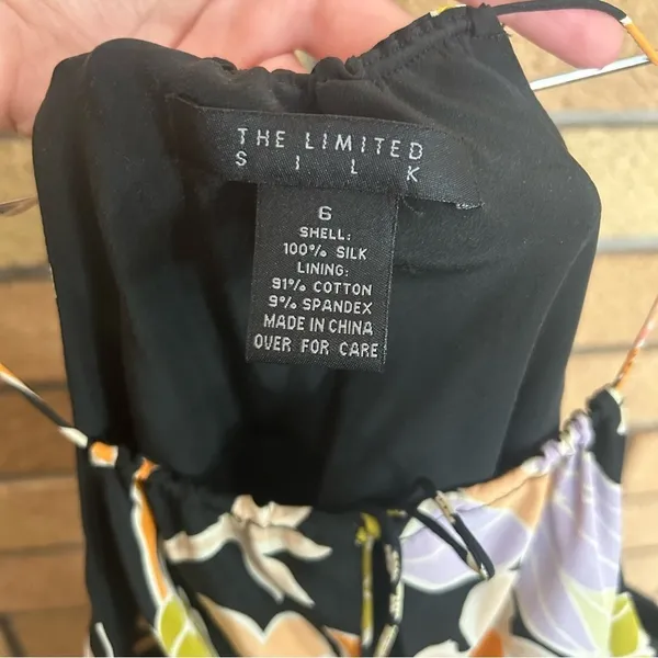 Vintage The Limited Womens Dress Black Silk Floral Midi Slip Halter Y2K Size 6 - Image 3