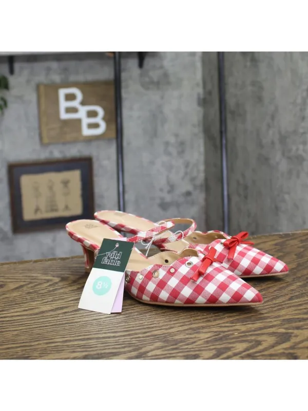 NWT Wild Fable Gingham Eyelet Kitten Heel Mules 92611152 Red / White 8.5M - Image 2