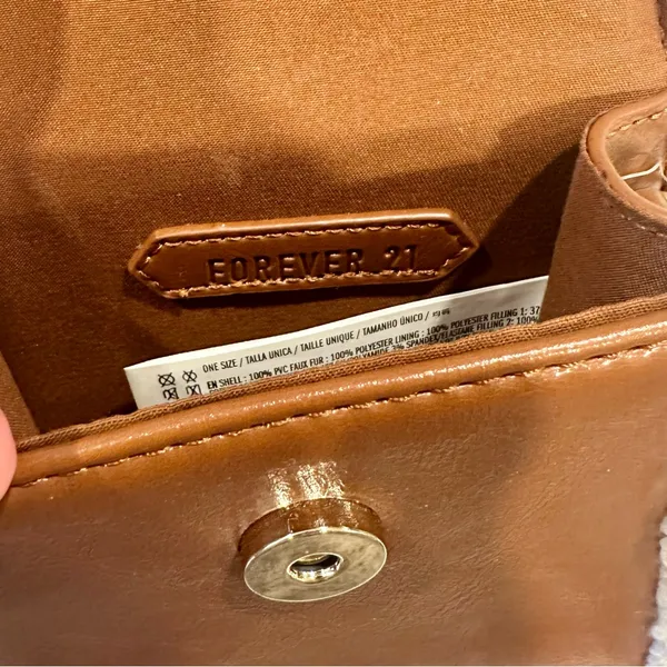 Forever 21 Light Brown and Cream Faux Shearling-Trim Crossbody Mini Bag - Image 6