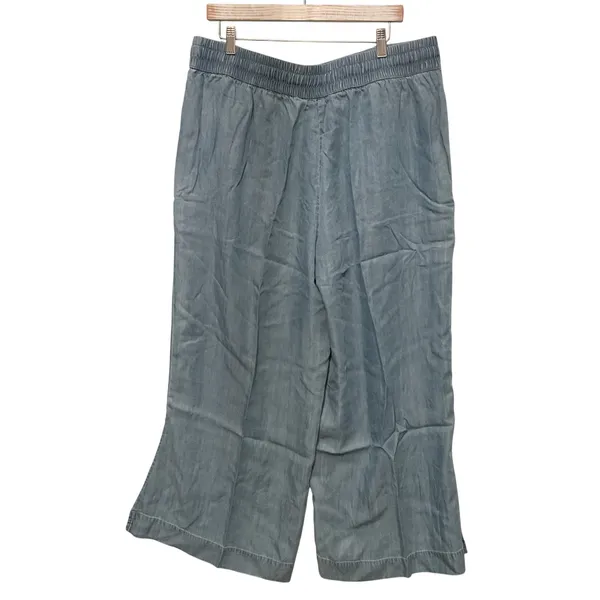 JUST MY SIZE by Hanes Women's 1X Light Wash Wide Leg Cropped Pants Elastic Waist - Image 2