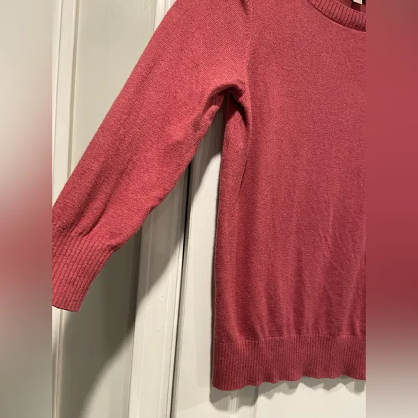 Loft Size M Burgundy Boat Neck 3/4 Sleeve Pullover Knit Top Split Hem Sweater - Image 4
