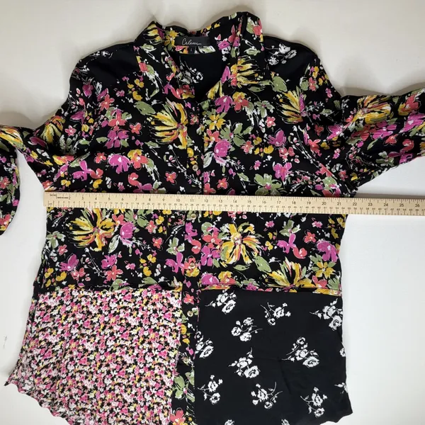 Calessa Floral Patchwork Button Down Shirt Large Multicolor Boho Maximalist Black - Image 11
