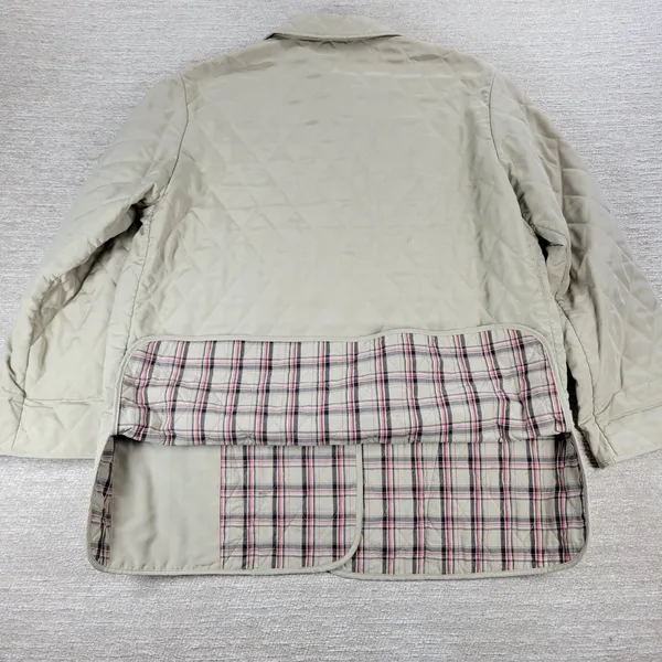 Julia Klein Quilted Jacket Large Beige Plaid Lined Preppy Equestrian Barn Coat - Image 10