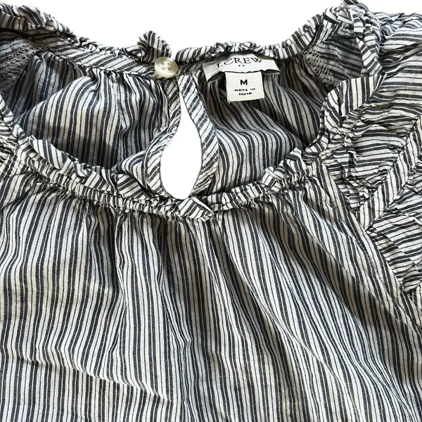 J.Crew Striped Ruffle Flutter Sleeve Cotton Blouse | Women's Medium - Image 4
