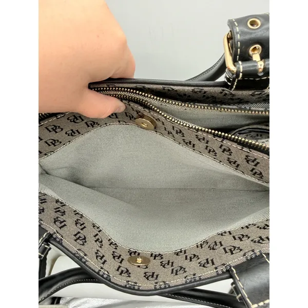 Dooney & Bourke Signature Monogram Jacquard Satchel Gray‎ Black Shoulder Bag - Image 12