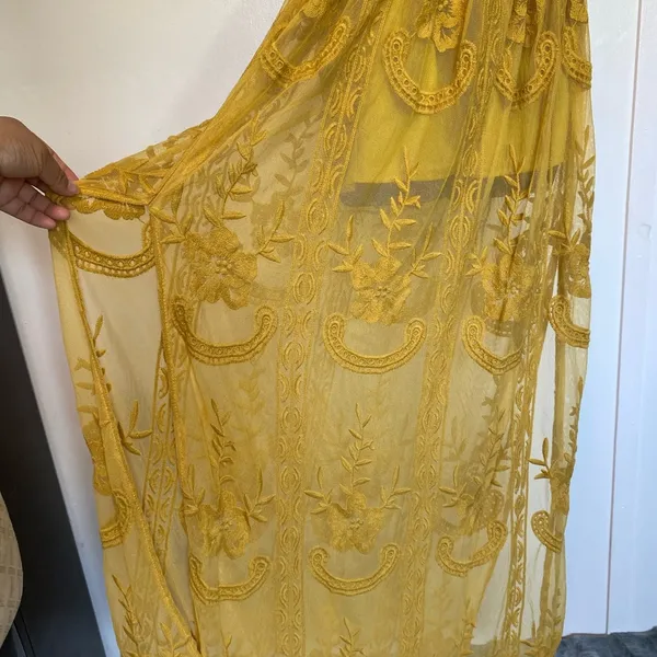 SOHCUE - Elegant Yellow Lace Maxi Dress embroidered - Image 2