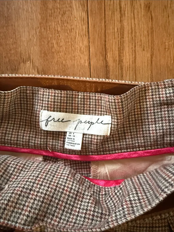 Free People Plaid High-Waist Belted Shorts in Gray-Taupe - Image 2
