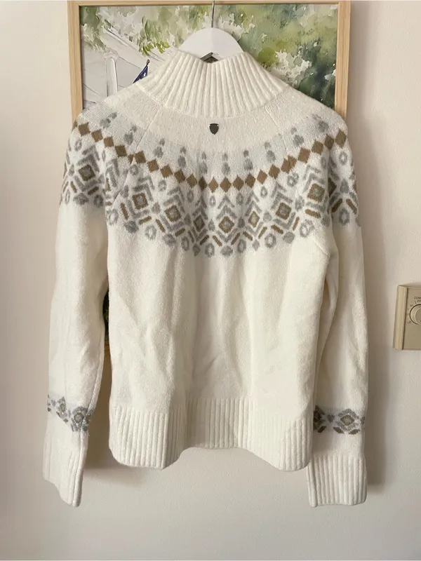 KUHL Alpina Sweater White Fair Isle Mock Neck Womens Medium - Image 8