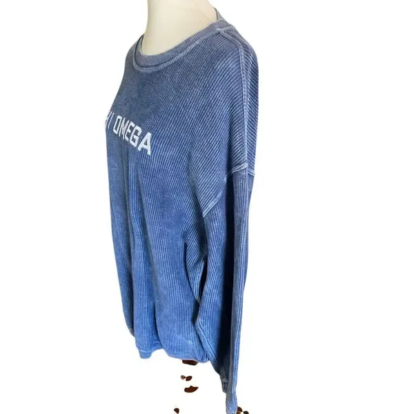 Corded Crew Slate Blue Chi Omega Corduroy-Style Sweatshirt – Size Large - Image 5