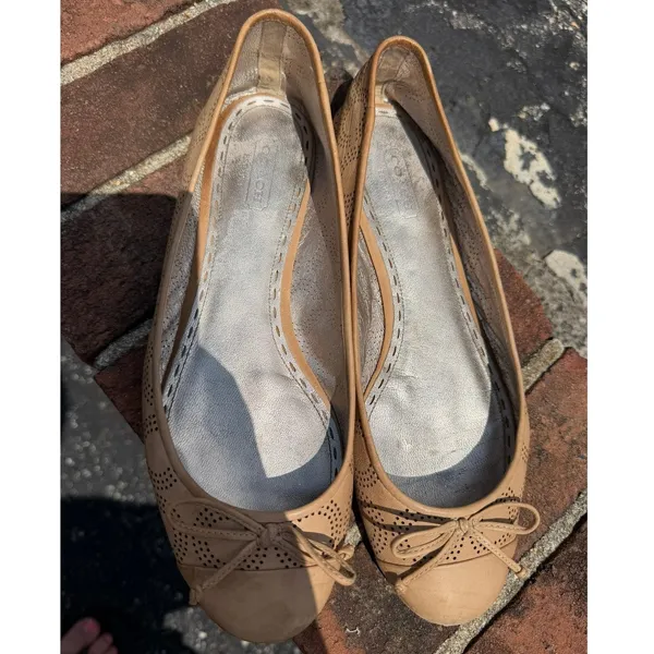 Coach Women's Kathy Leather Beige Perforated Logo Ballet Bow Flats Sz 8B - Image 7