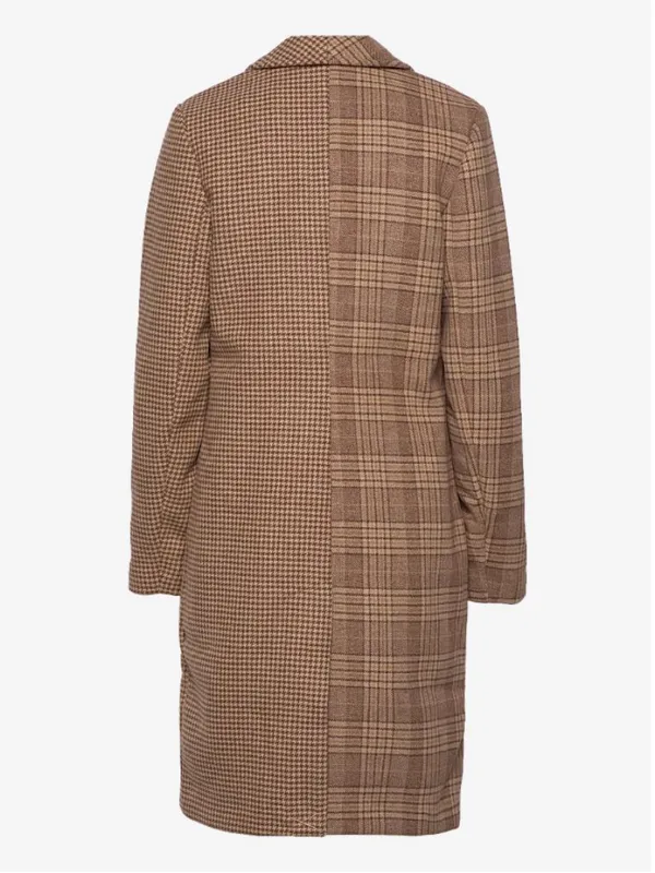 Abercrombie & Fitch The A&F Dad Coat Mixed Plaid Jacket Camel Tan Size Medium - Image 2