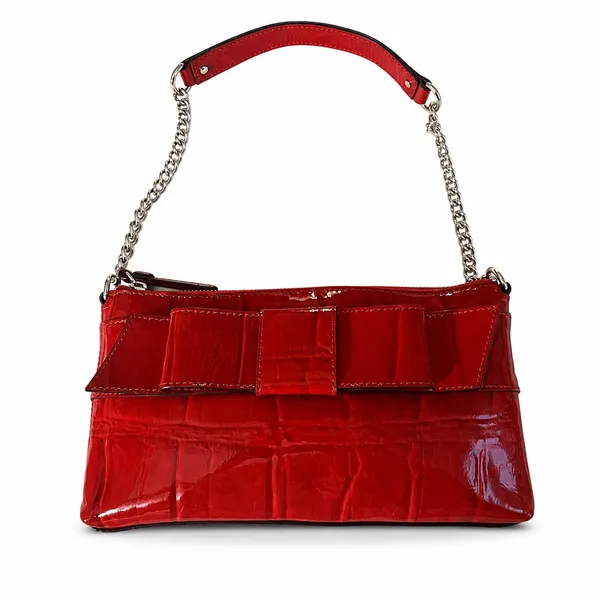 Kate Spade Knightsbridge Red Croc Patent Leather Bow Chain Shoulder Clutch - Image 2