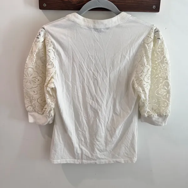 Veronica Beard White Lace Puff Sleeve Henley Top XS - Image 4