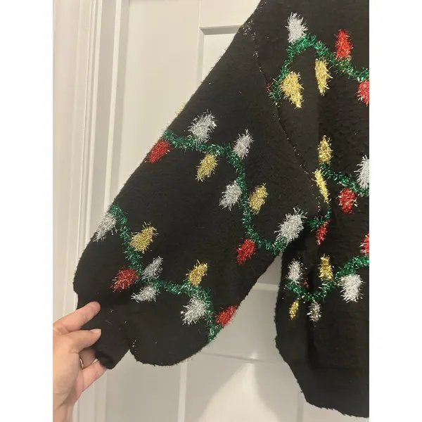 Women’s Size Small Christmas Lights Black Sweater Holiday Whimsy Party Festive - Image 2