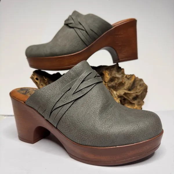 BOC BORN CONCEPT Clogs Sz‎ 7M Grey Faux Suede Block Heel Slip On Shoes - Image 14