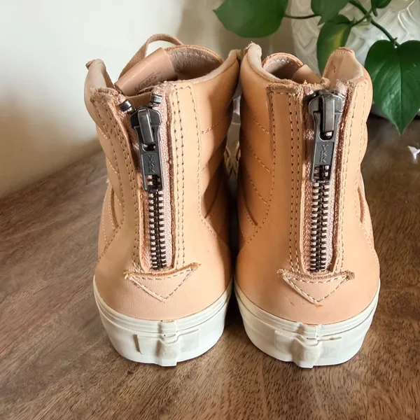 Vans Sk8-Hi Slim Zip Women 8.5‎ Veggie Tan Leather High Top Sneakers Nude Peach - Image 7
