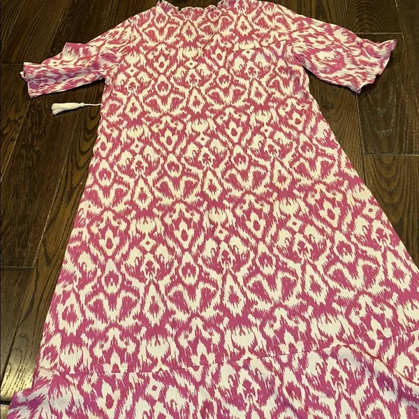 Elegant Pink Patterned Maxi Dress with tassels size  large - Image 7