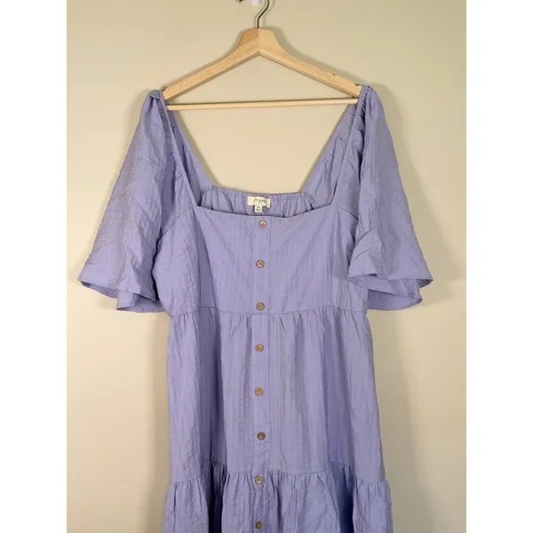 Umgee‎ USA Womens 1XL Periwinkle Blue Textured Tiered Button Front Midi Dress - Image 3