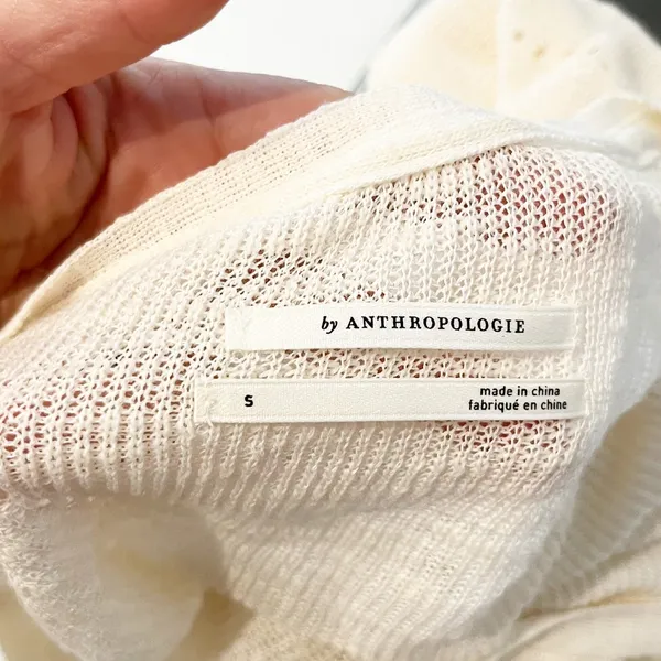 Anthropologie Hollie Eyelet Peplum Button Up Cardigan Sweater White Cream Small - Image 3